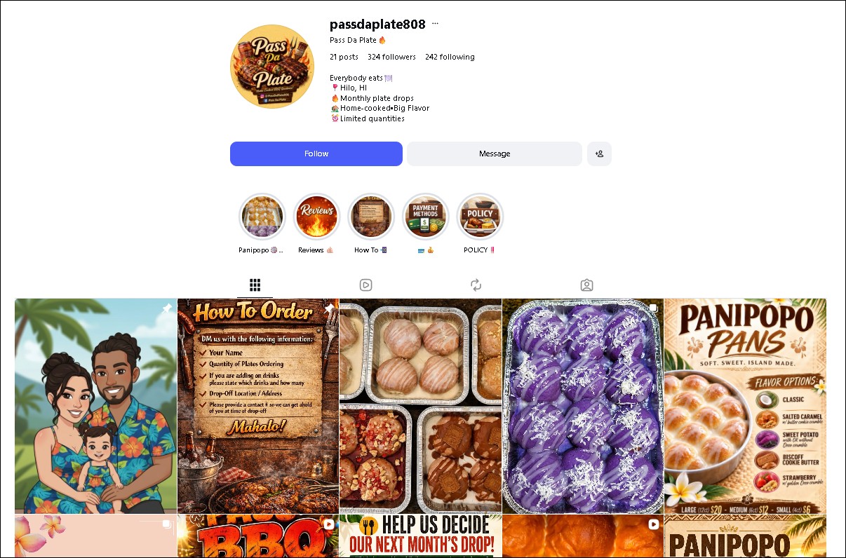Pass Da Plate Instagram - bake stand in Hilo